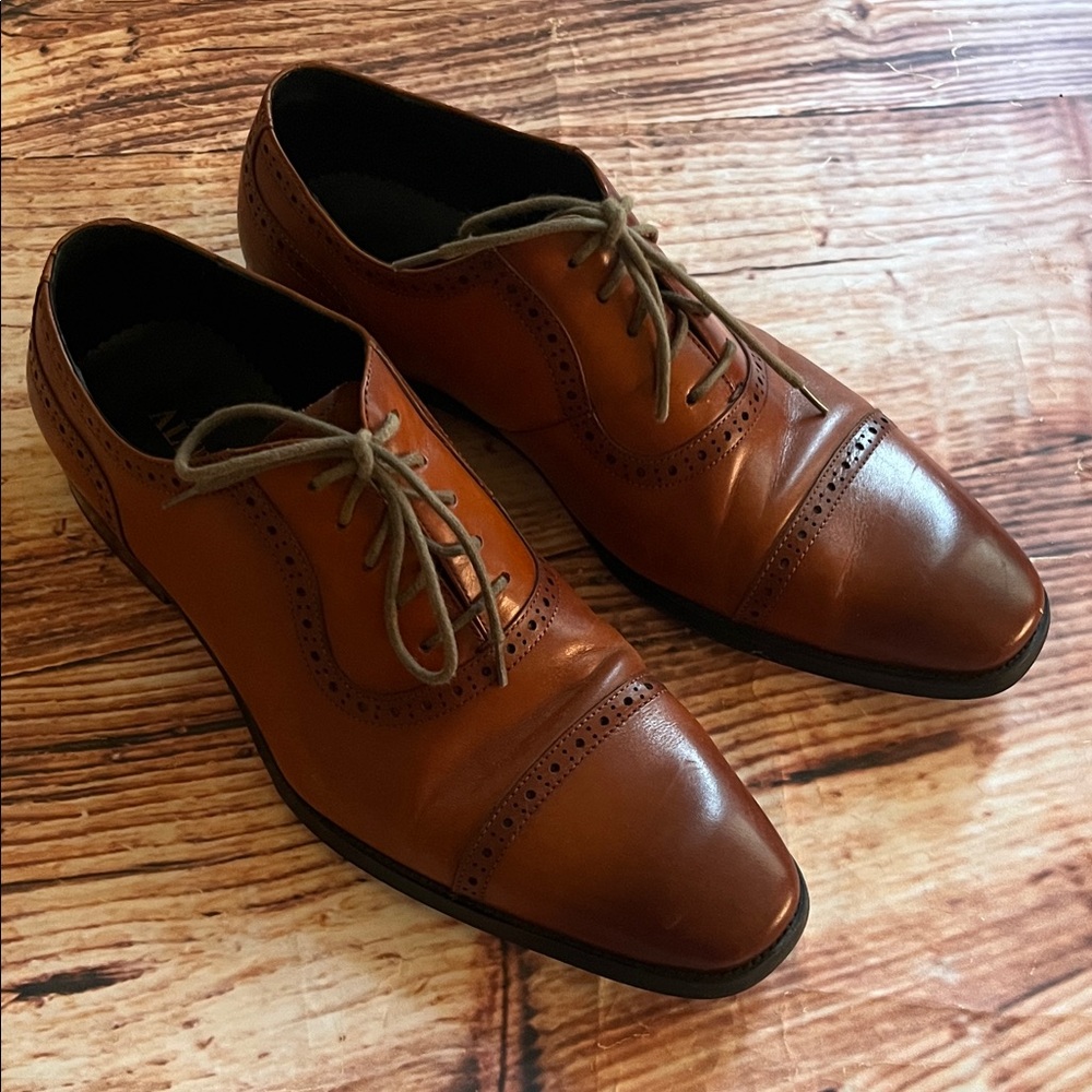Alipasinm Elegant Tan Leather Men's Oxfords Shoes 9.5